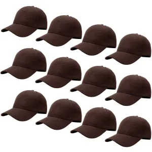 12-Pack Baseball Dad Cap Velcro Strap Adjustable Size - Brown