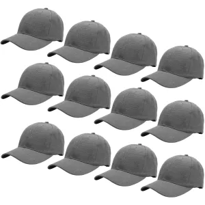 12-Pack Baseball Dad Cap Velcro Strap Adjustable Size - Dark Gray