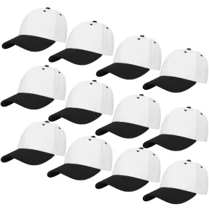 12-Pack Baseball Dad Cap Velcro Strap Adjustable Size - White/Black