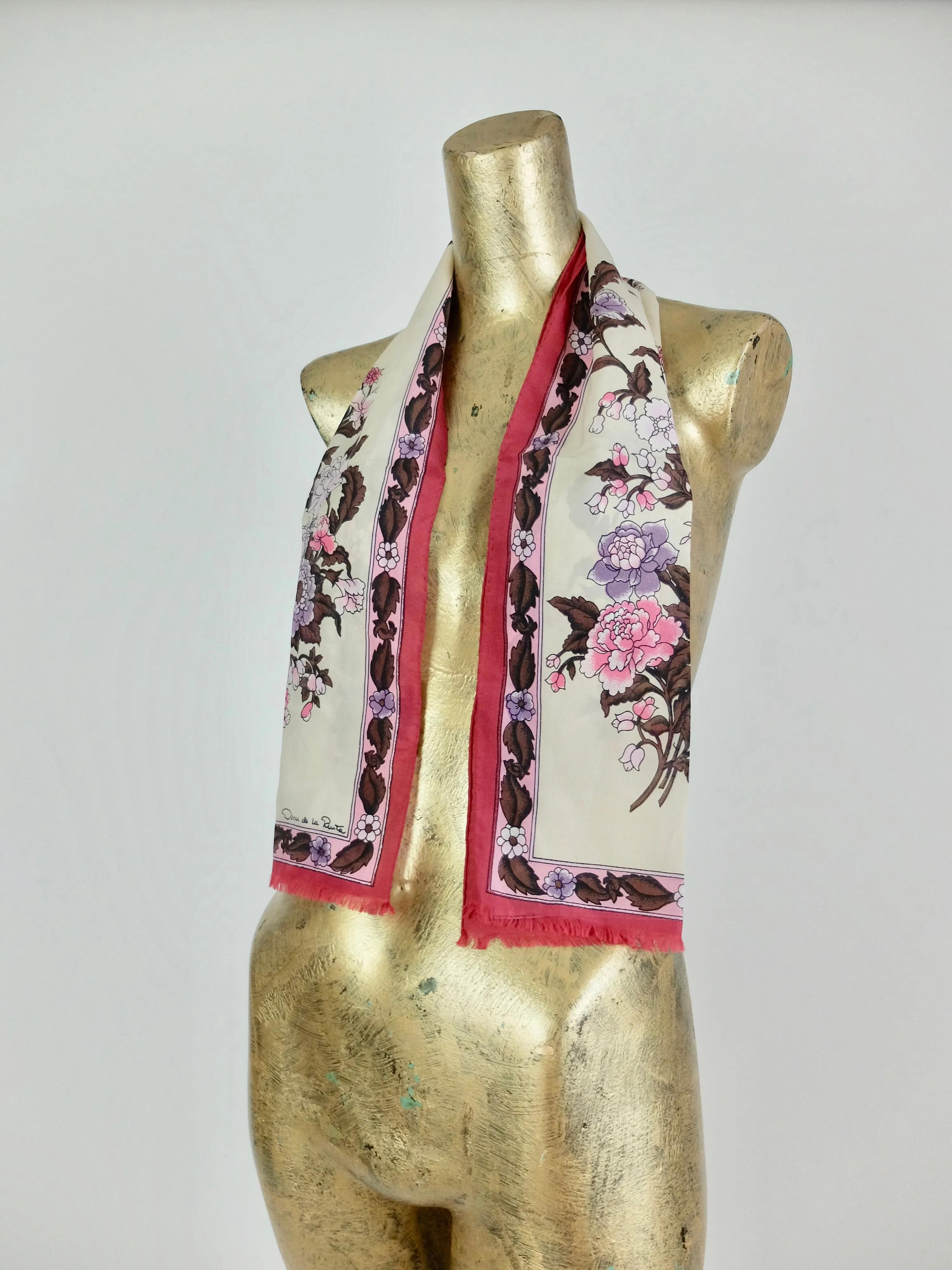 70s TC Exclusive Oscar de la Renta Mod Floral Silk Wide Neck Tie Scarf