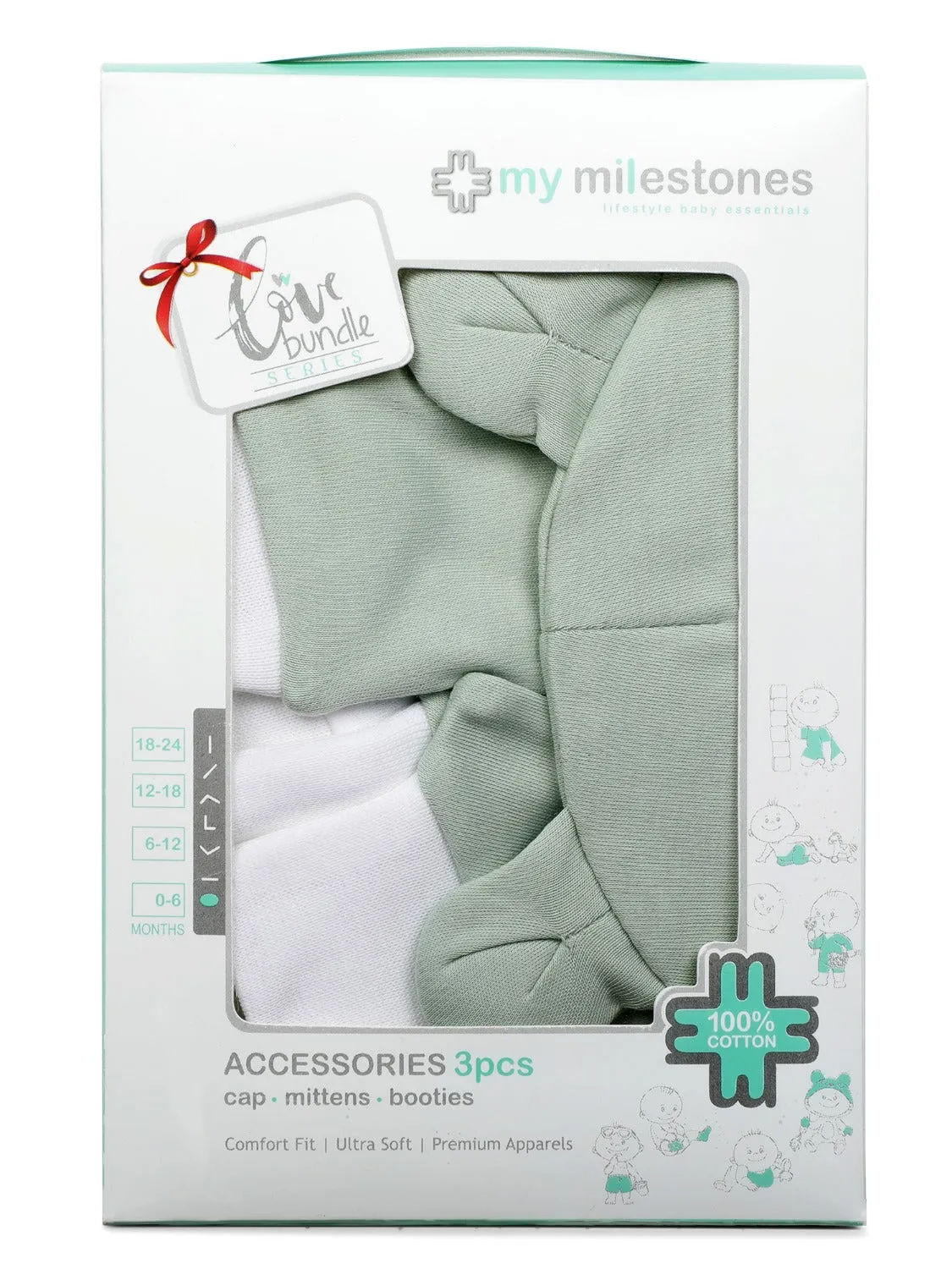 Accessories (Cap, Mittens, Booties) Value Set 3 Pcs - Boys - Sage Green