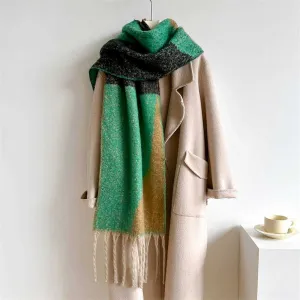 Accity | AUTUMN AND WINTER GEOMETRIC COLORBLOCK SCARF: Green