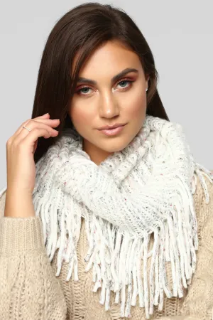 All Bundled Up Fringe Scarf - White