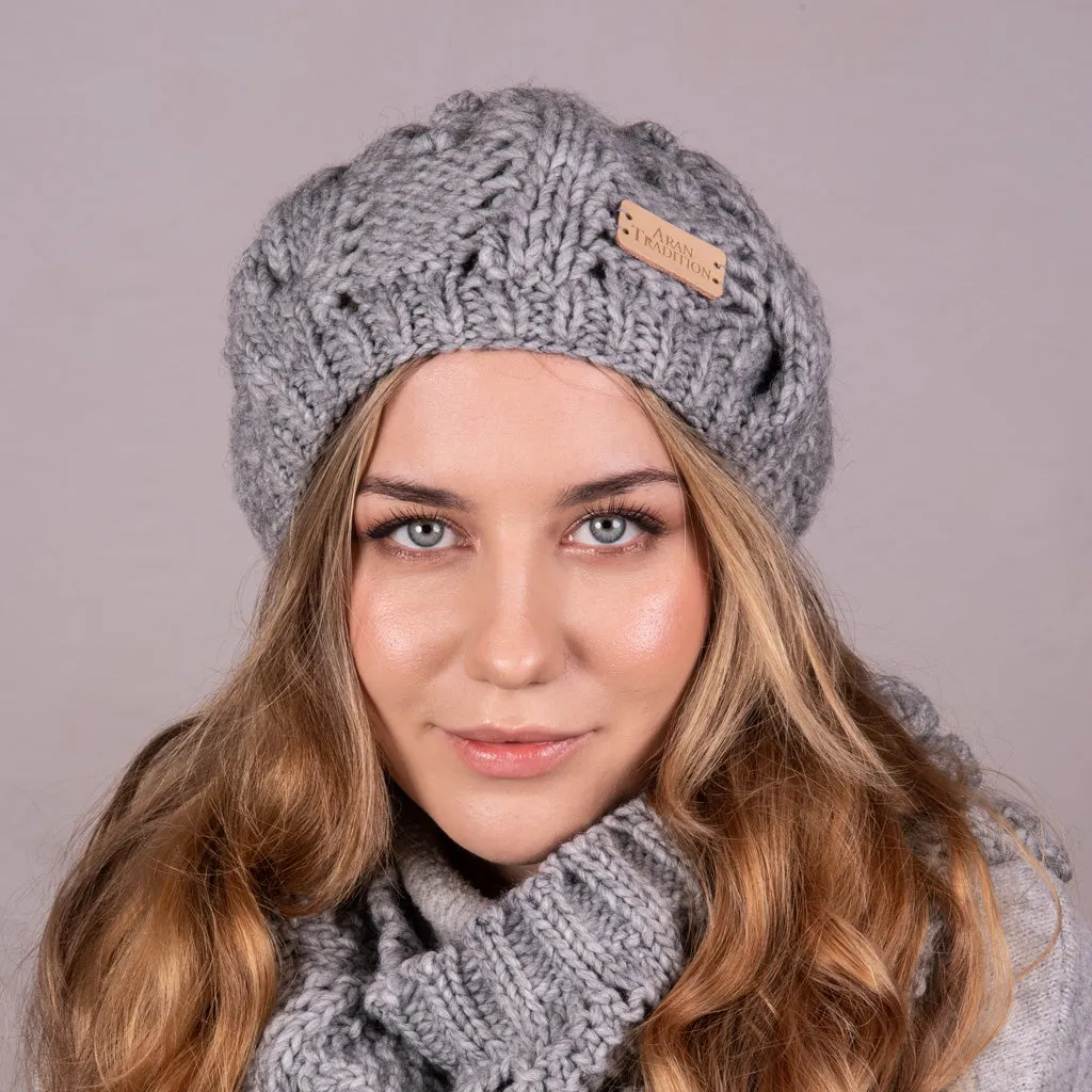 Aran Lace Cable Beret Hat