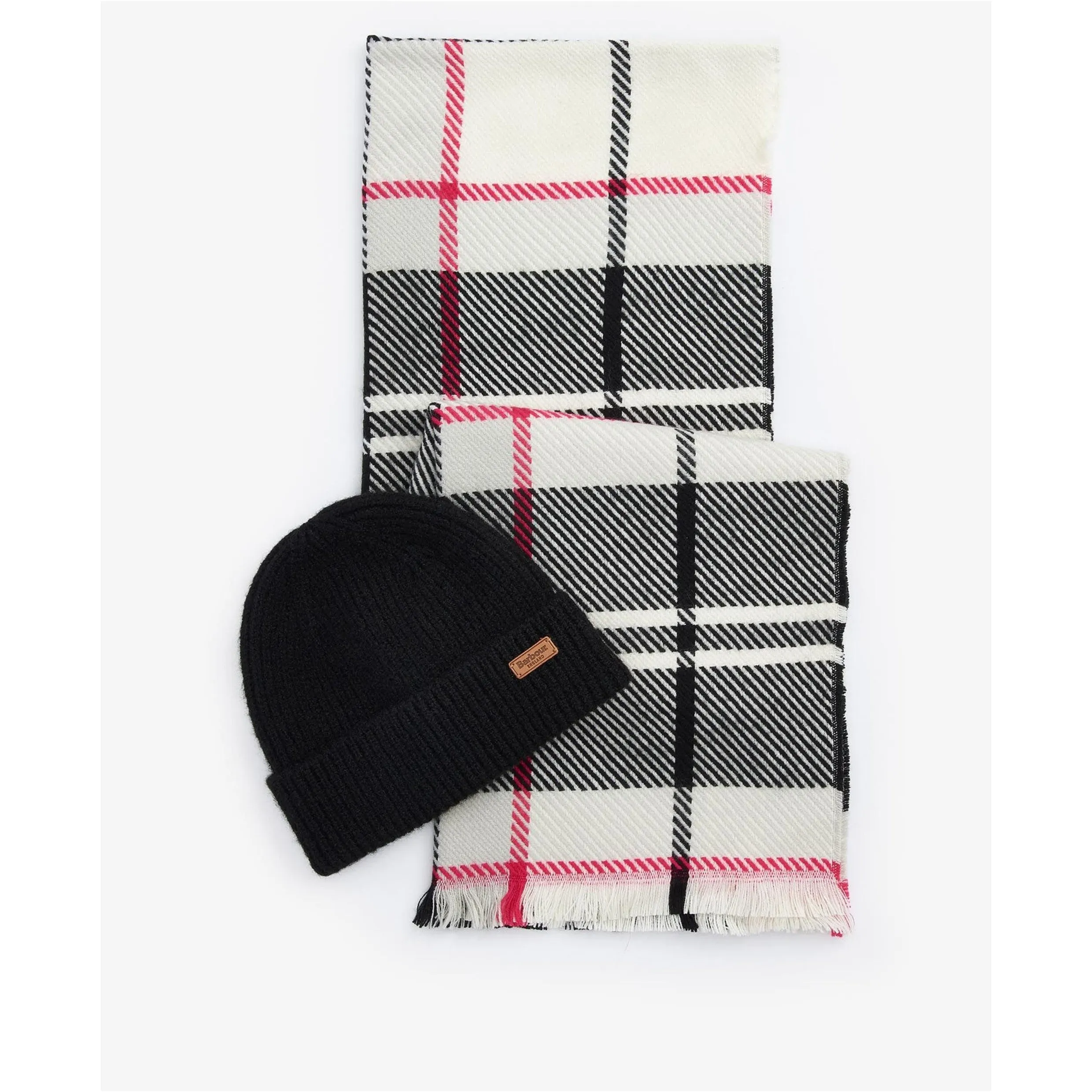 Barbour Pendle Beanie & Blair Scarf Gift Set in Hot Pink Monochrome LGS0094GY51