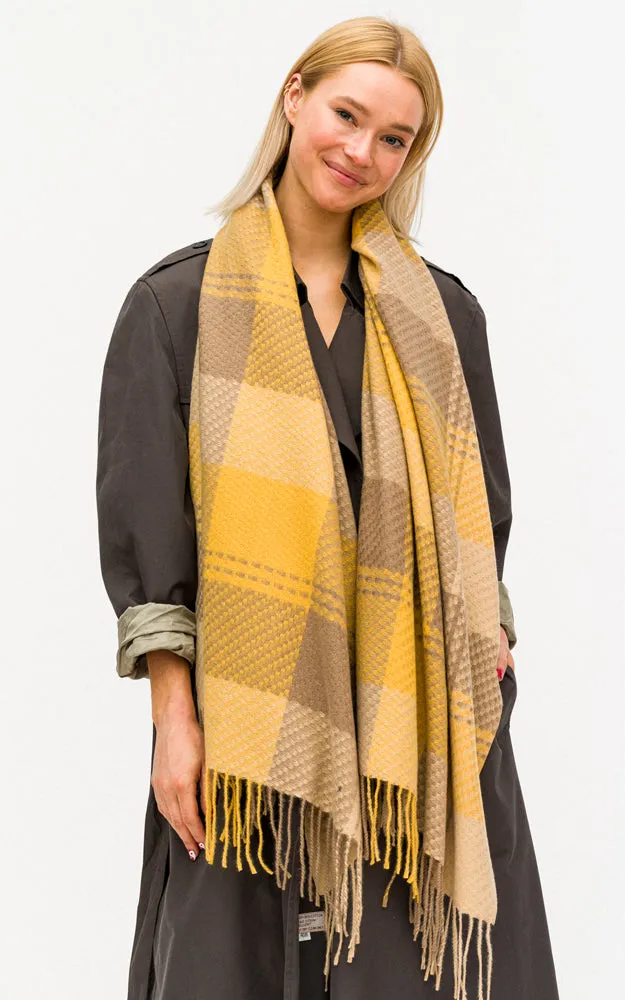 BASC6041 Plaid Print Oblong Scarf w/Fringes