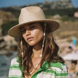 Beach Straw Hat With Designer Shell Chain