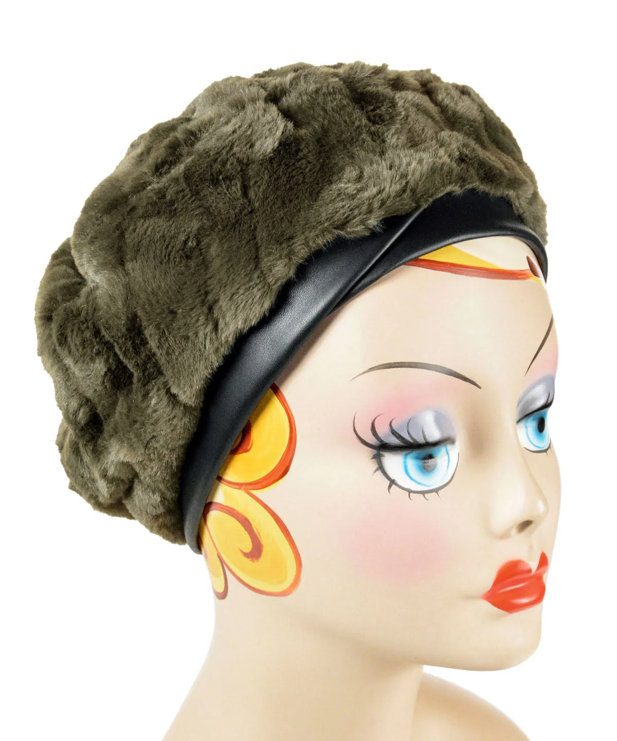 Beret, Reversible - Cuddly Faux Fur in Army Green (One Medium Left!)