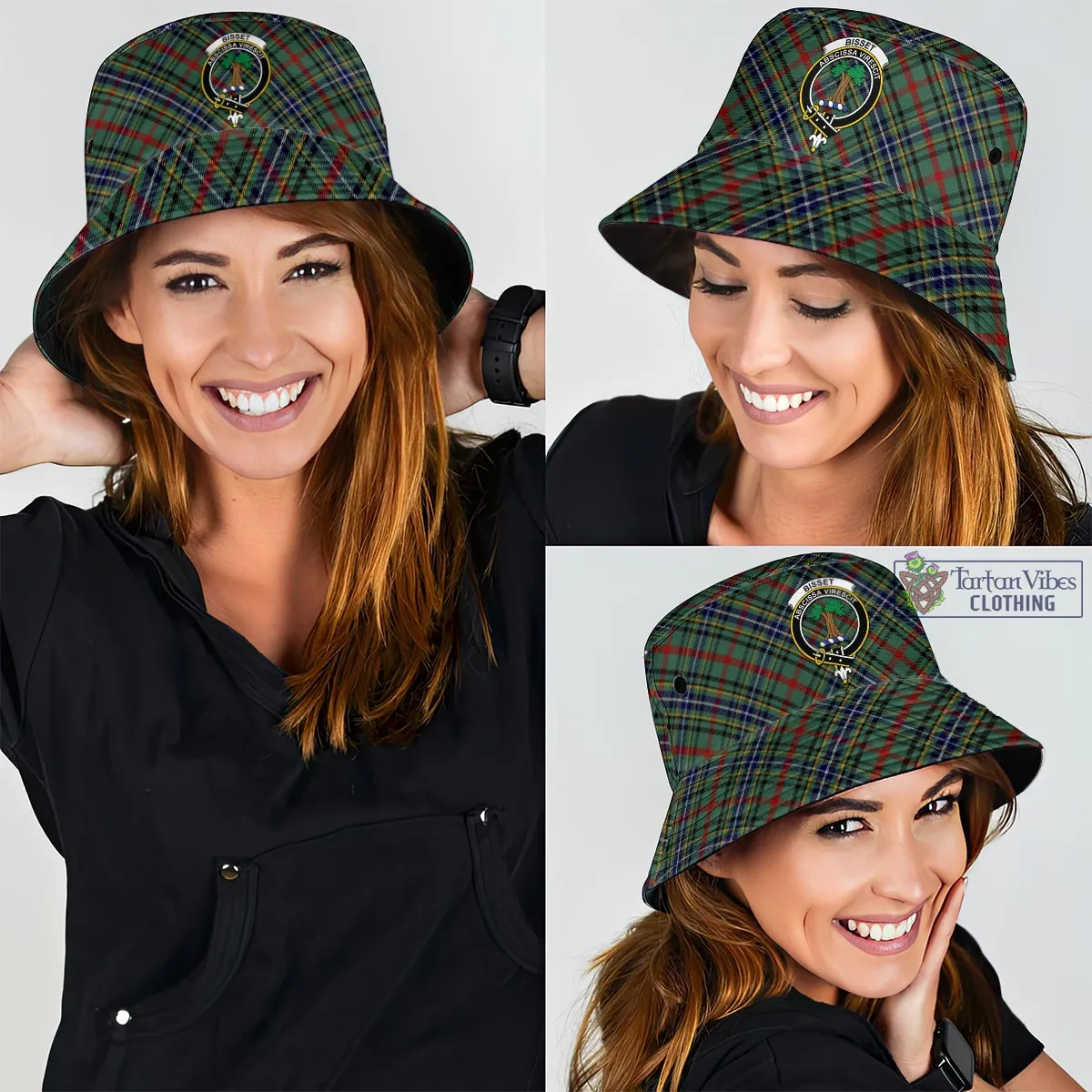 Bisset Tartan Bucket Hat with Family Crest