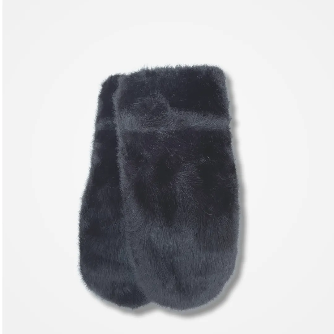 Black Faux Fur Mittens