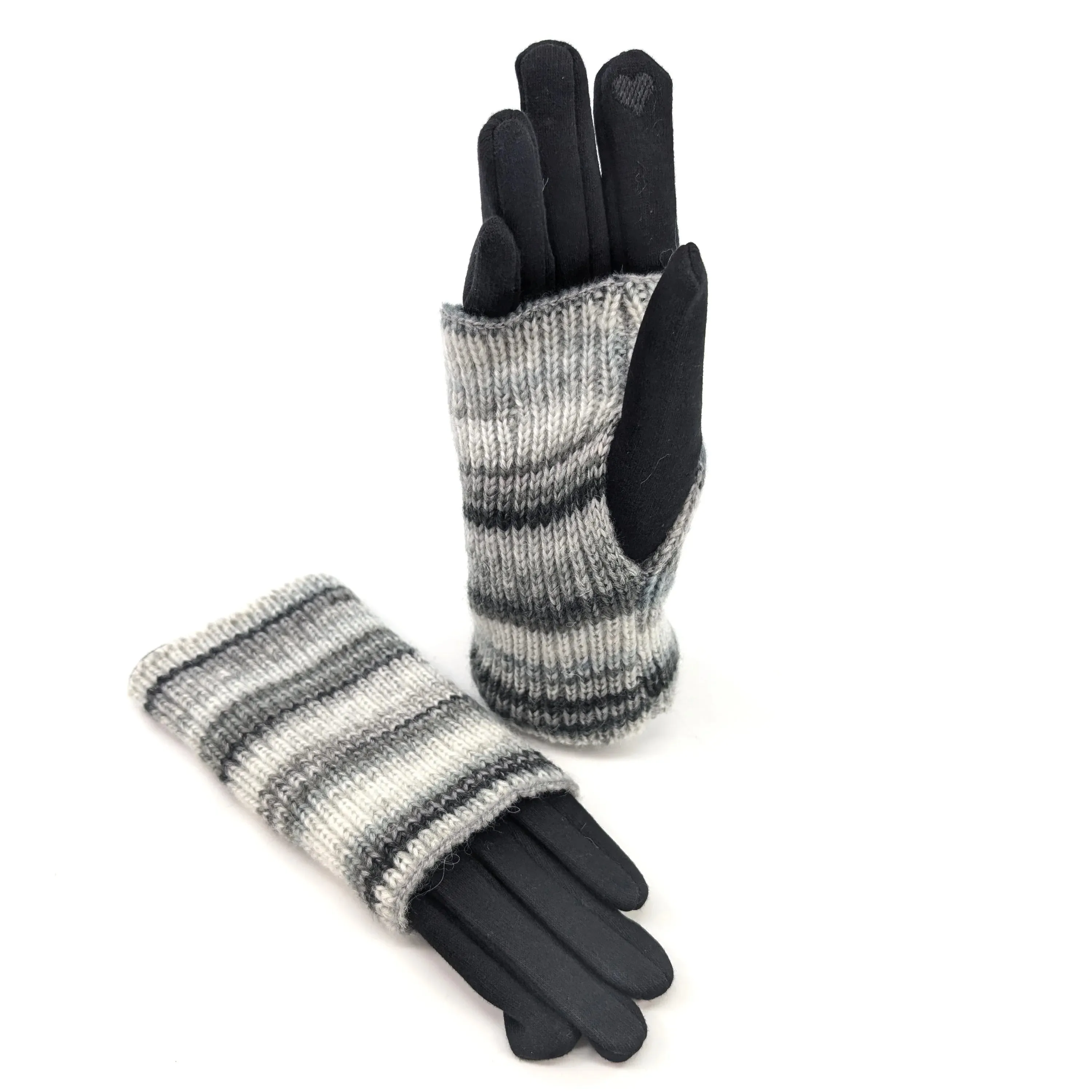 Black Ginger Snowy Charcoal Multi Striped Two in One Gloves - 800-612