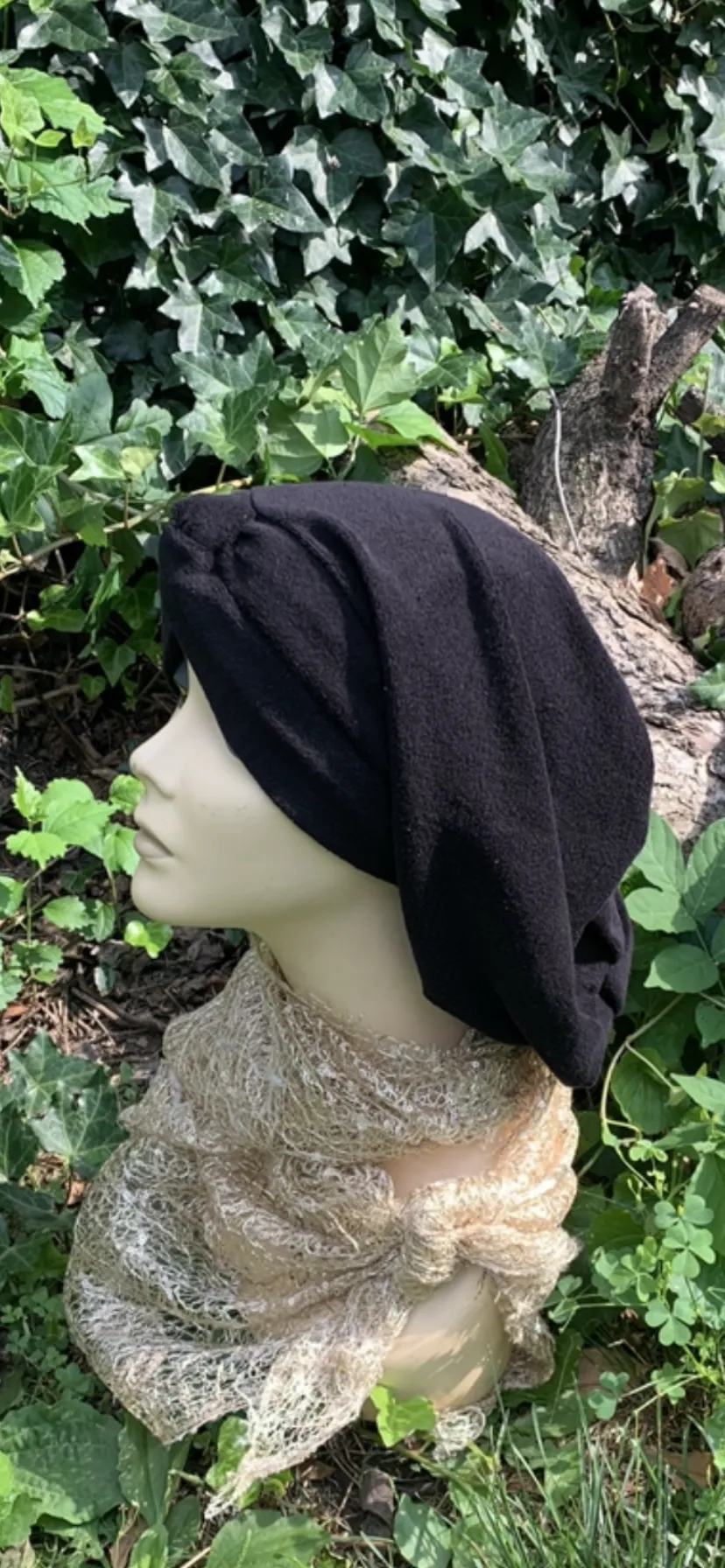 Black Terry Snood | Classic Turban Snood  Head Cover For Women | Proudly Made in USA