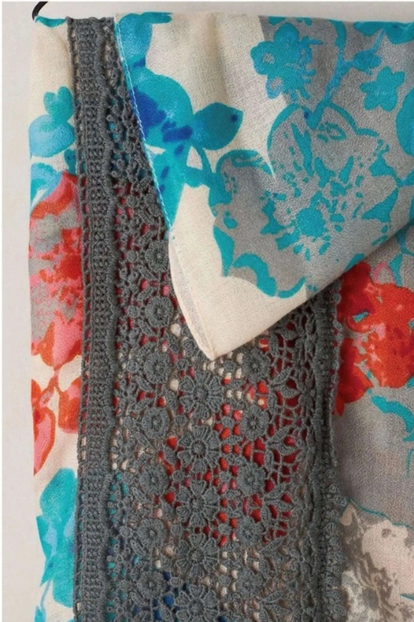 Blue Floral Lace Loop Scarf