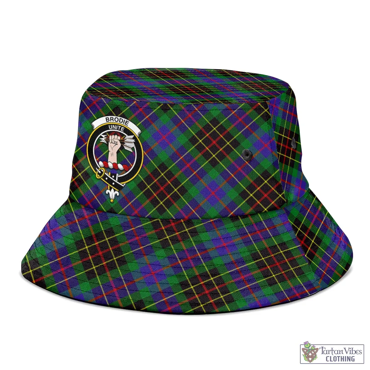 Brodie Hunting Modern Tartan Bucket Hat with Family Crest