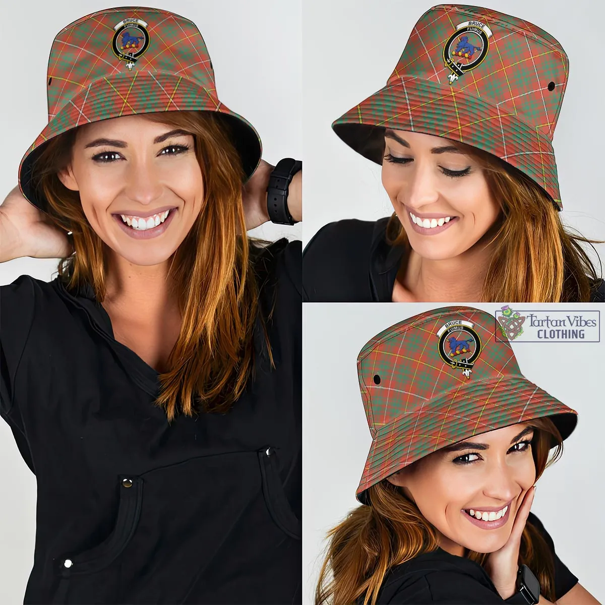 Bruce Ancient Tartan Bucket Hat with Family Crest