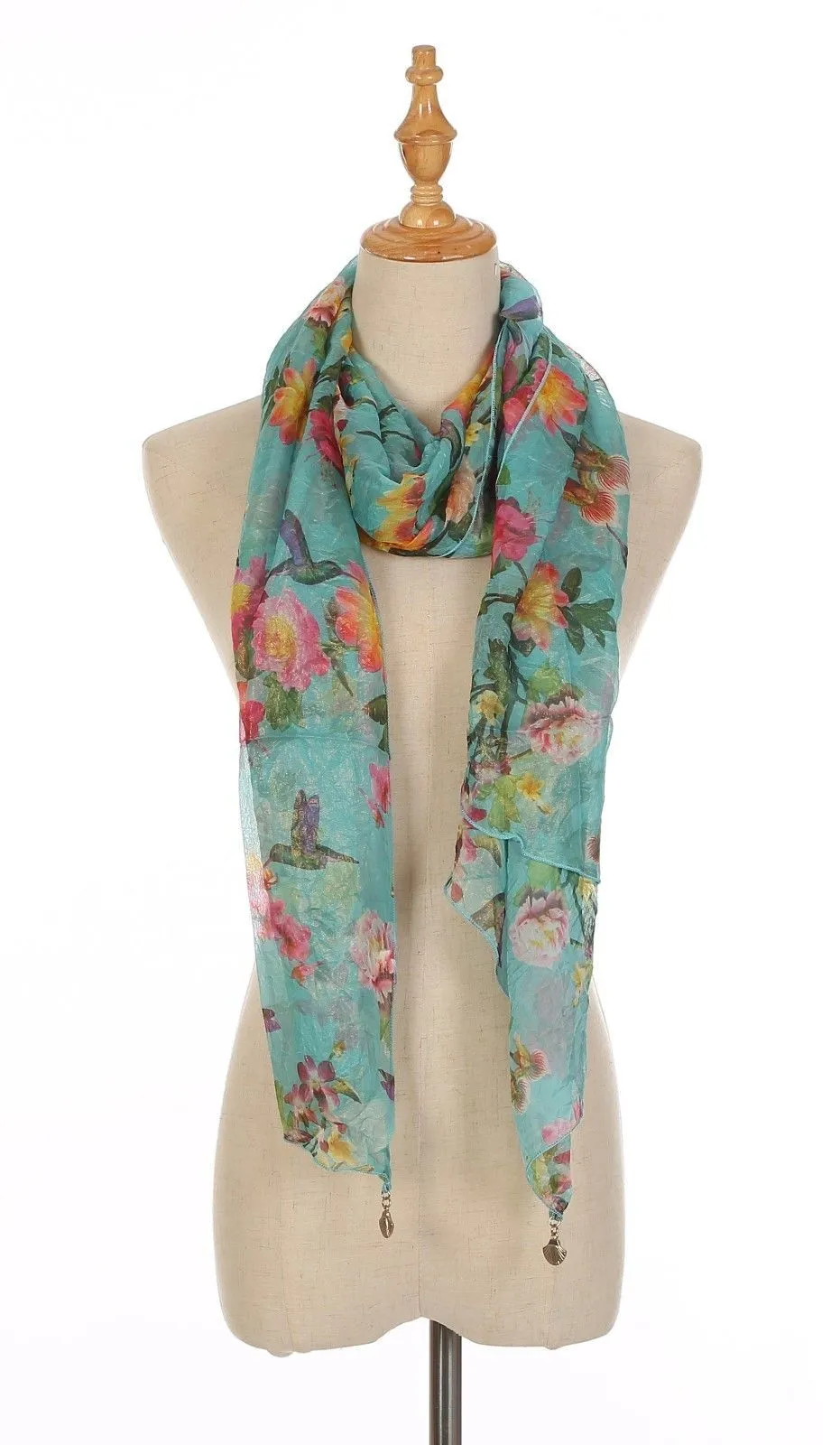 Casaba Womens Floral Birds Sheer Scarves Scarf Convertible Poncho Top Light Wrap