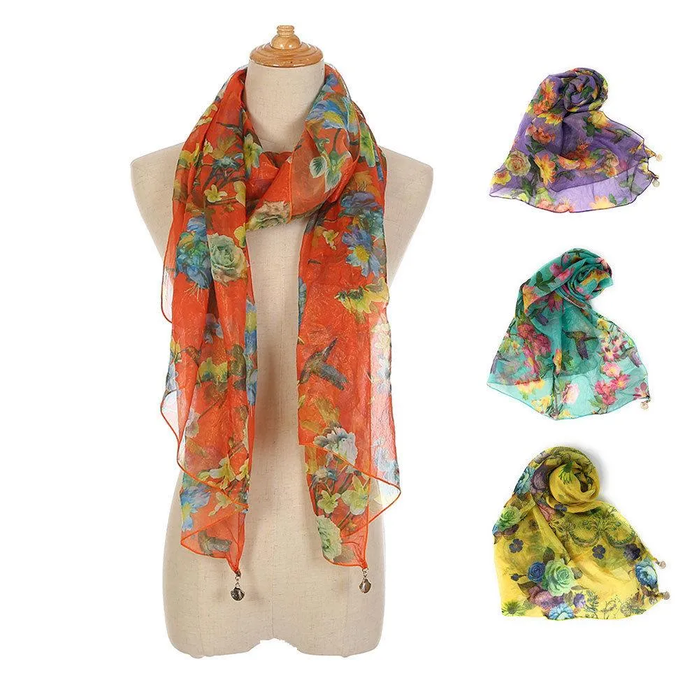 Casaba Womens Floral Birds Sheer Scarves Scarf Convertible Poncho Top Light Wrap