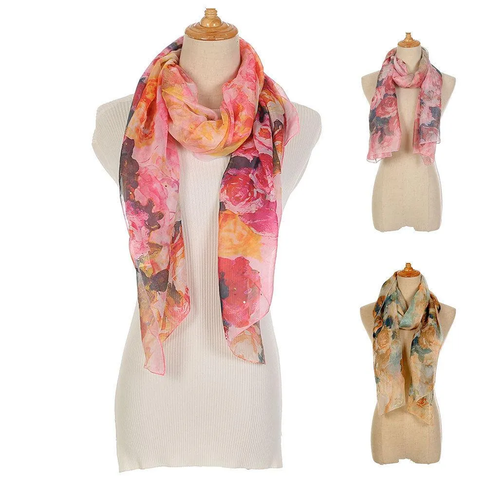 Casaba Womens Floral Sheer Scarves Scarf Convertible Poncho Top Light Wrap