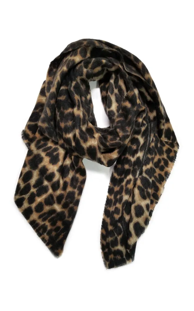 CFW791 Brown Soft Feel Brushed Leopard Over-sized Scarf