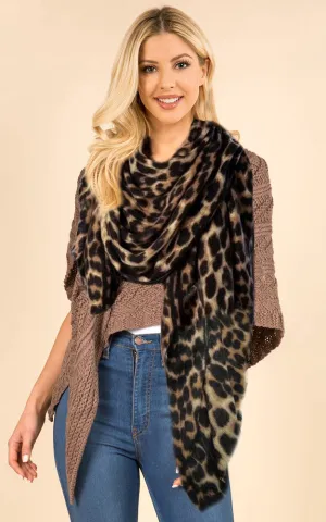 CFW791 Brown Soft Feel Brushed Leopard Over-sized Scarf