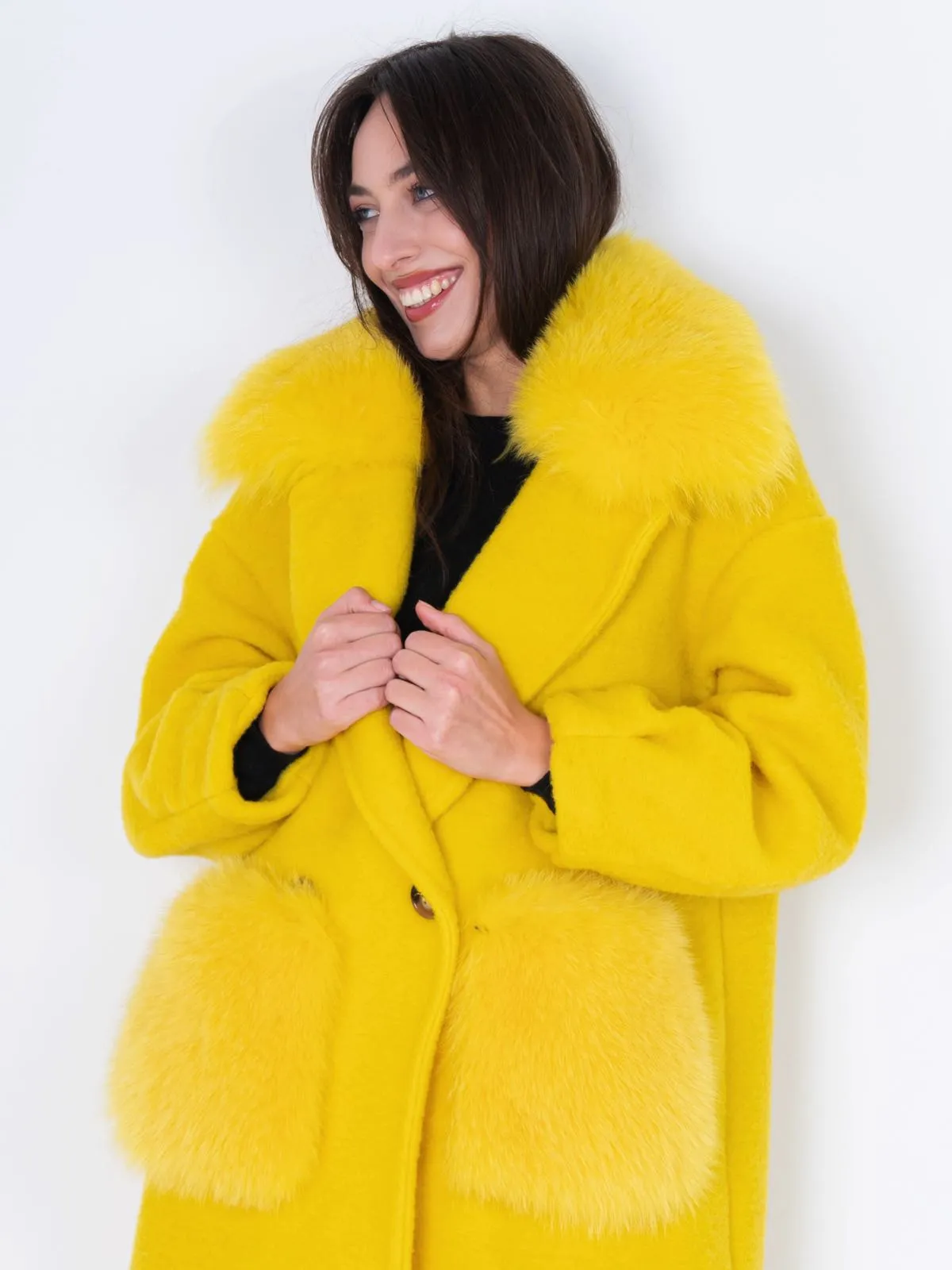 Coat fox Pockets And Neck Yellow