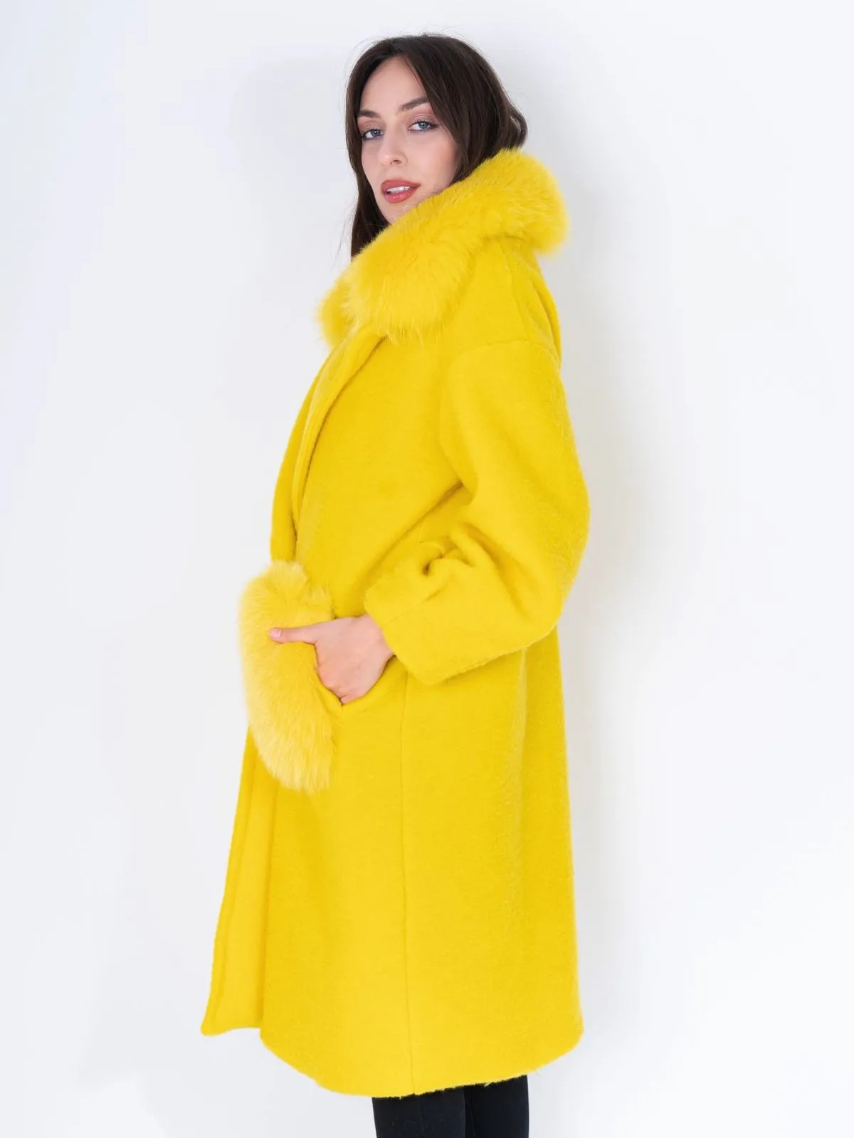 Coat fox Pockets And Neck Yellow