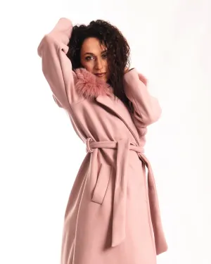 Coat with Belt and Pink Fox Collar