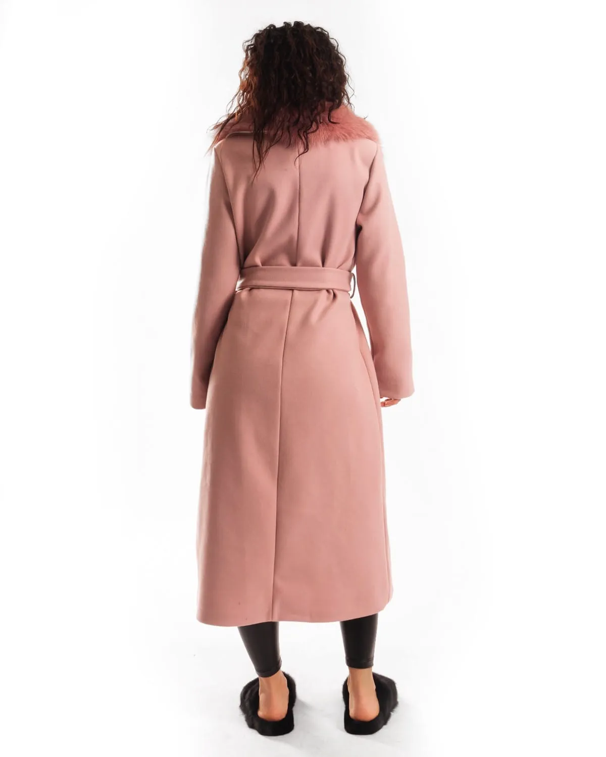 Coat with Belt and Pink Fox Collar