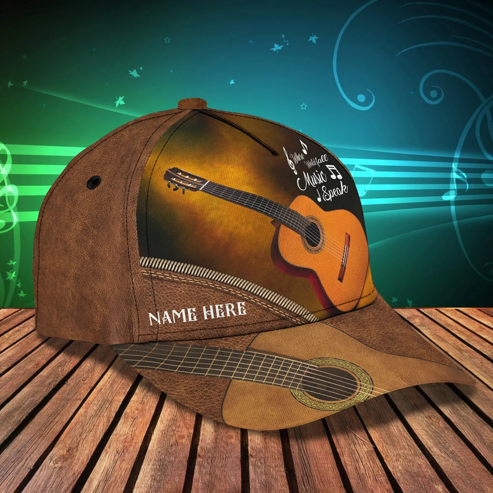 Custom Name Funny Gift For Guitar Man, Guitarist Baseball 3D Cap, Where World Fall Music Speak, Musican Cap