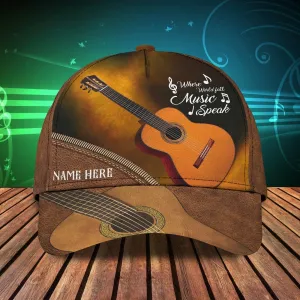 Custom Name Funny Gift For Guitar Man, Guitarist Baseball 3D Cap, Where World Fall Music Speak, Musican Cap