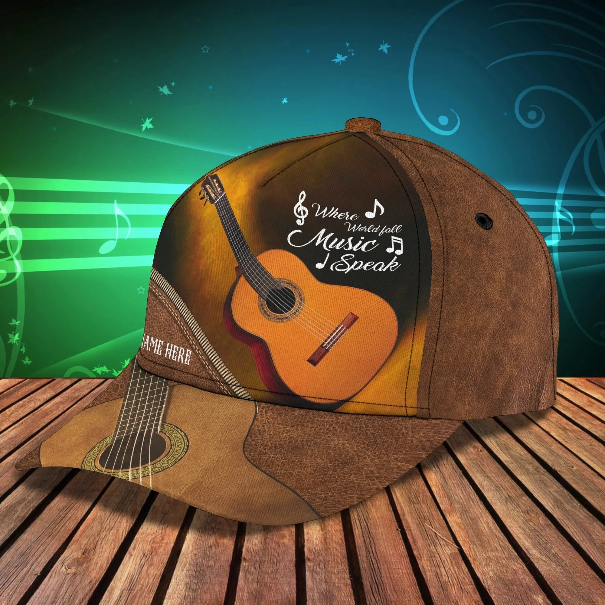 Custom Name Funny Gift For Guitar Man, Guitarist Baseball 3D Cap, Where World Fall Music Speak, Musican Cap