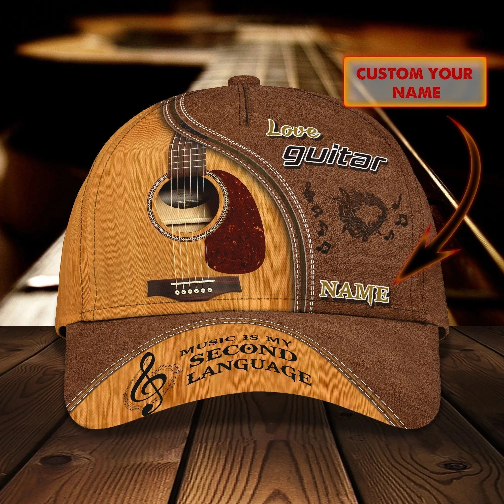 Custom Name Funny Gift For Guitar Man, Guitarist Baseball 3D Cap, Where World Fall Music Speak, Musican Cap