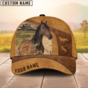 Custom Name Horse Cap , Horse Hat, Farm Baseball Hat Brown Leather Pattern