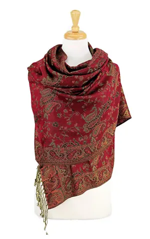 DB023-02 Burgundy Paisley Print Pashmina Scarf