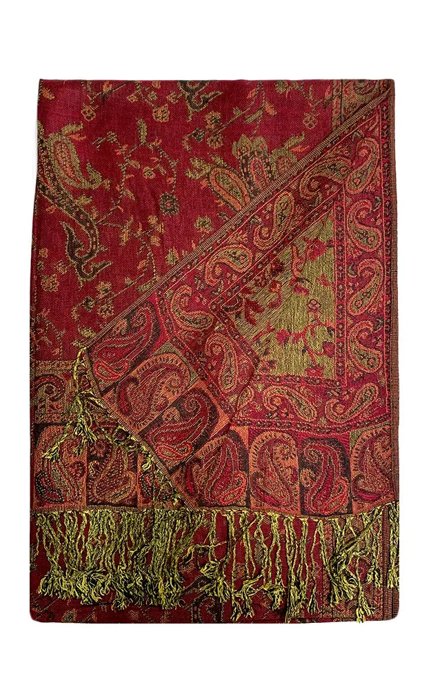 DB023-02 Burgundy Paisley Print Pashmina Scarf