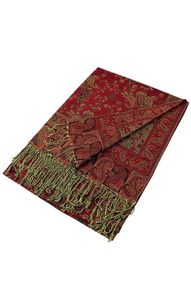 DB023-02 Burgundy Paisley Print Pashmina Scarf