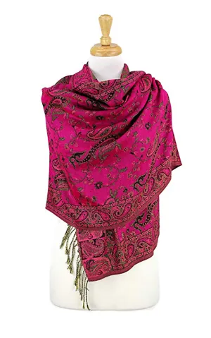 DB023-03 Hot Pink Paisley Print Pashmina Scarf