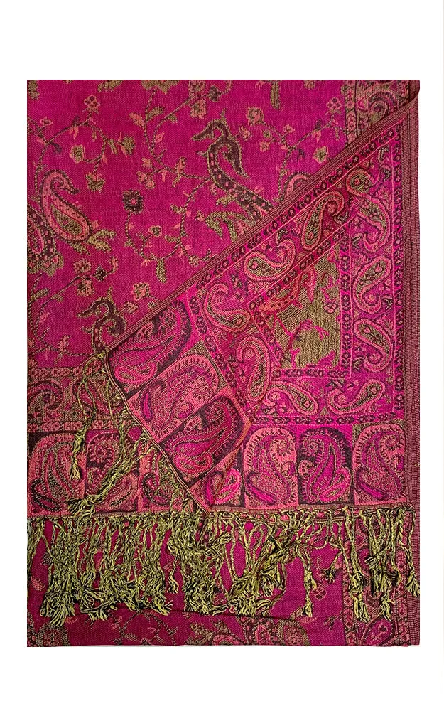 DB023-03 Hot Pink Paisley Print Pashmina Scarf