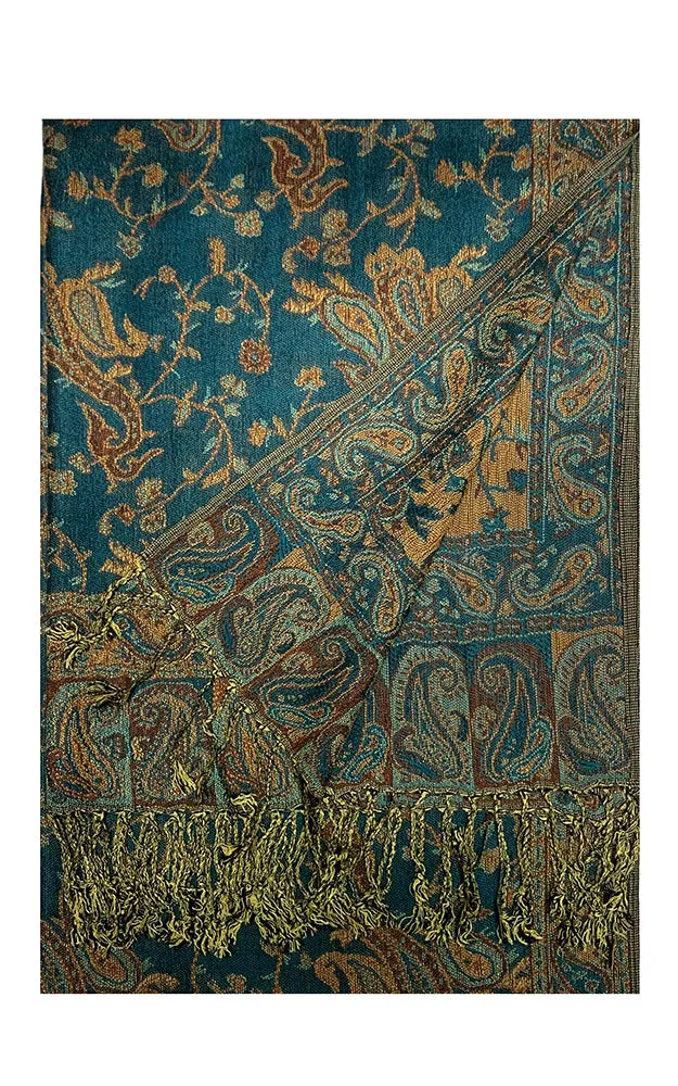 DB023-21 Teal Paisley Print Pashmina Scarf