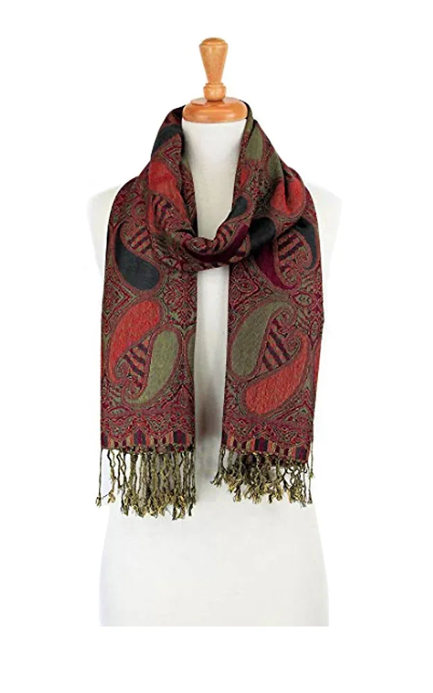 DBA18-22 Grey & Wine Paisley Print Pashmina Scarf