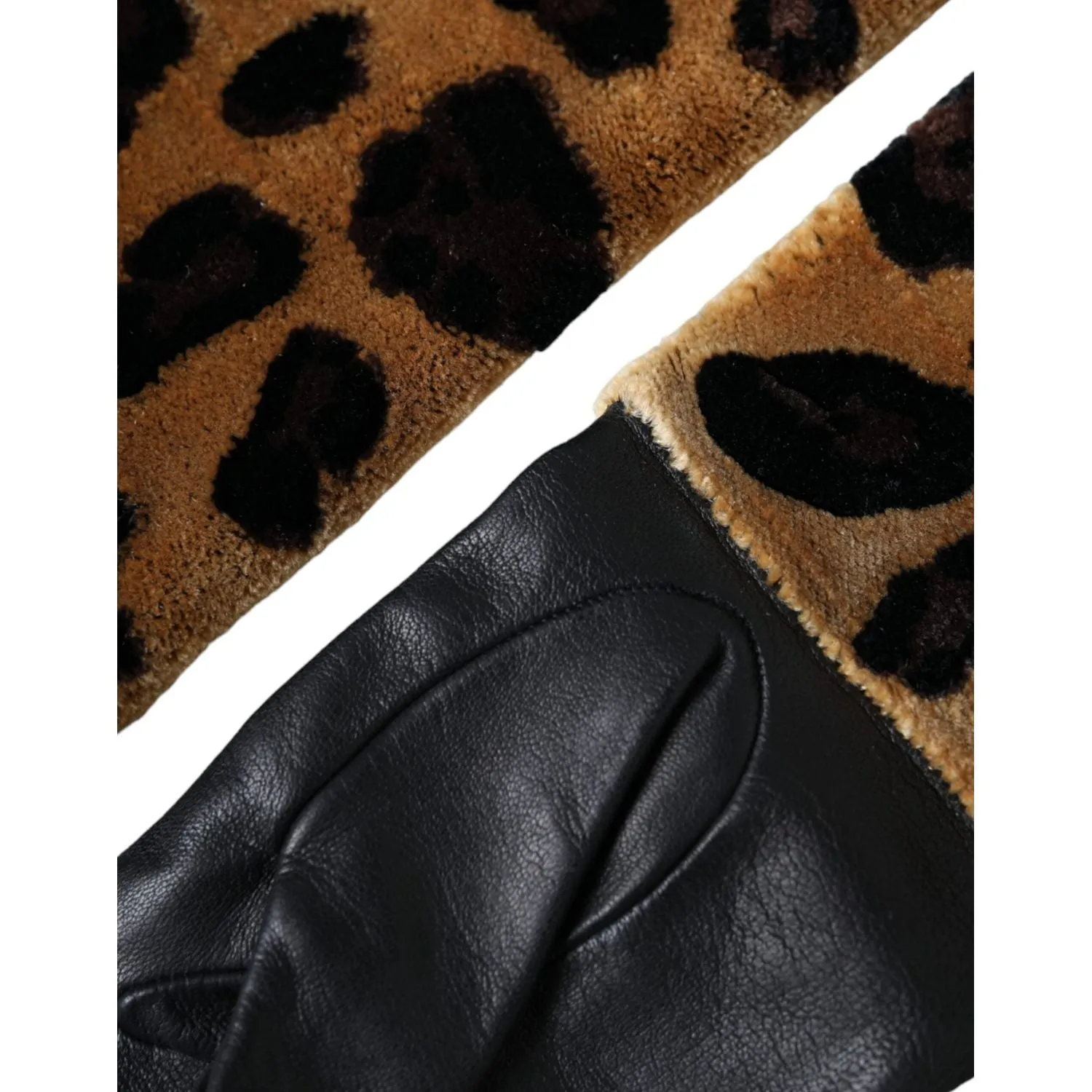 Dolce & Gabbana Brown Black Leopard Leather Elbow Length Gloves