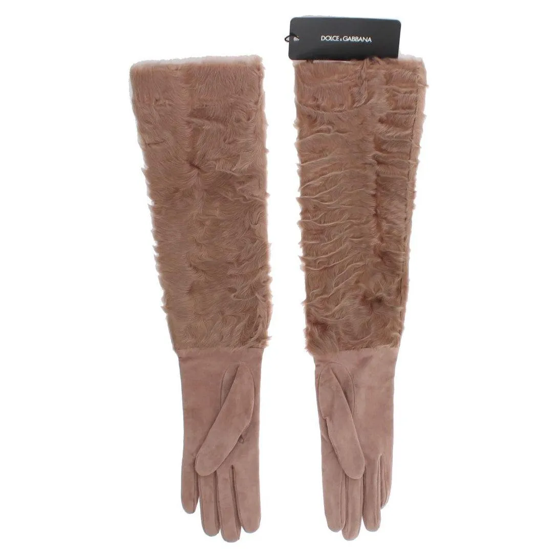 Dolce & Gabbana Elegant Beige Suede Elbow-Length Gloves