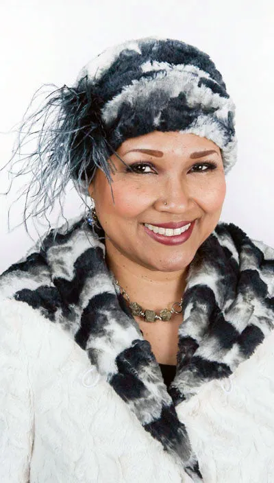 Faux Fur Gift Set - Infinity Scarf, Cuffed Pillbox and Fingerless Gloves in Ocean Mist