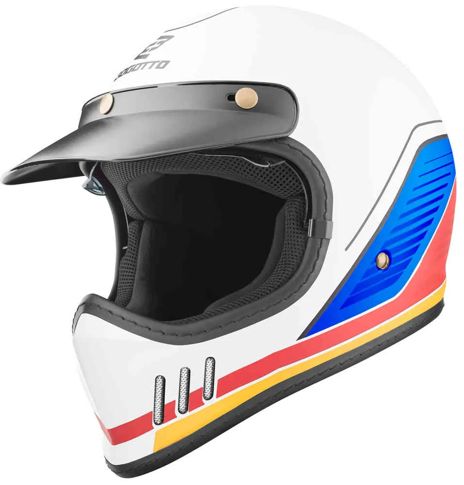 FF980 EX-R Cross Helmet Caferacer Bogotto, white/blue/red