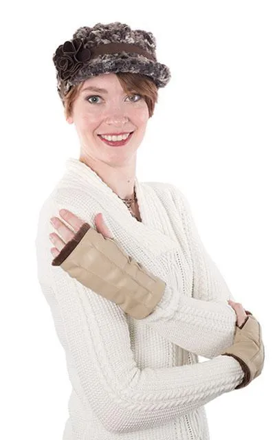 Fingerless / Driving Gloves - Vegan Leather in Camel with Cuddly Faux Fur