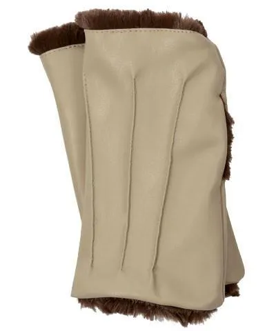 Fingerless / Driving Gloves - Vegan Leather in Camel with Cuddly Faux Fur