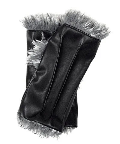 Fingerless Gloves - Vegan Black Leather lined in Fox Faux Fur - Sold Out!