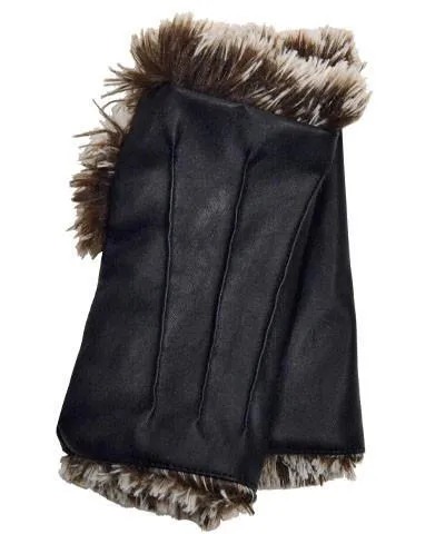 Fingerless Gloves - Vegan Black Leather lined in Fox Faux Fur - Sold Out!