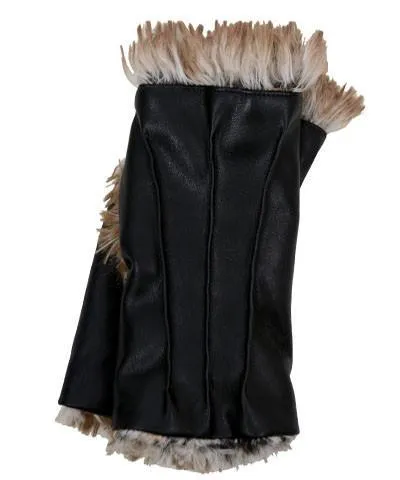 Fingerless Gloves - Vegan Black Leather lined in Fox Faux Fur - Sold Out!