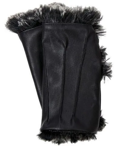 Fingerless Gloves - Vegan Black Leather lined in Fox Faux Fur - Sold Out!